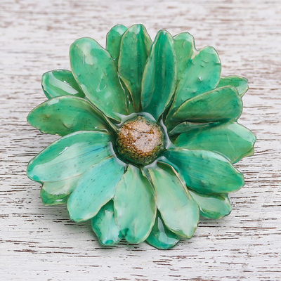 Natural aster brooch pin, Let It Bloom in Turquoise