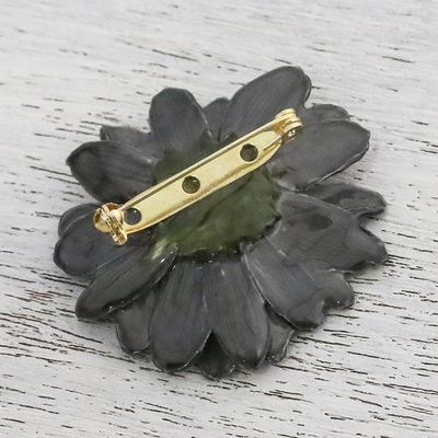 Natural aster brooch pin, 'Let It Bloom in Charcoal' - Natural Aster Flower Brooch in Charcoal from Thailand