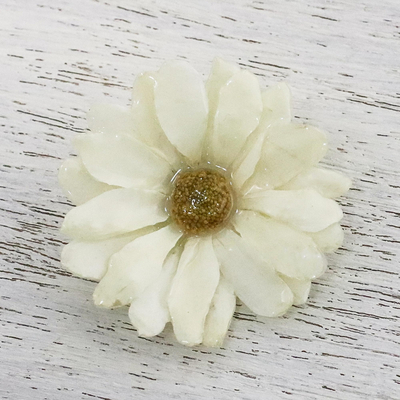 Natural aster brooch pin, Let It Bloom in Vanilla