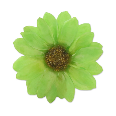 Natural aster brooch pin, 'Let It Bloom in Spring Green' - Natural Aster Flower Brooch in Spring Green from Thailand
