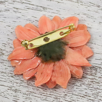 Natural aster brooch pin, 'Let It Bloom in Peach' - Natural Aster Flower Brooch in Peach from Thailand
