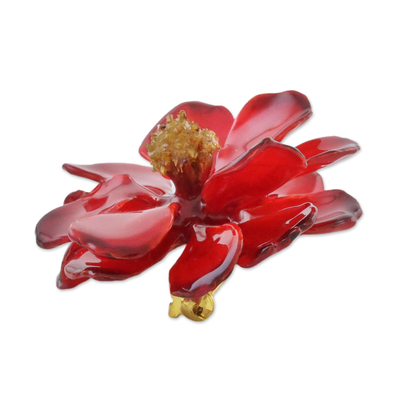 Natural cosmos brooch pin, 'Blooming Cosmos in Crimson' - Natural Cosmos Flower Brooch in Crimson from Thailand