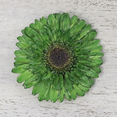 Natural gerbera brooch pin, Splendid Petals in Moss Green