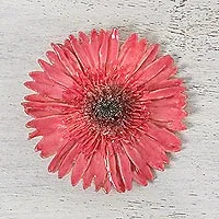 Broche de gerbera natural, 'Splendid Day' - Broche de gerbera rosa intenso natural hecho a mano con pasador de latón