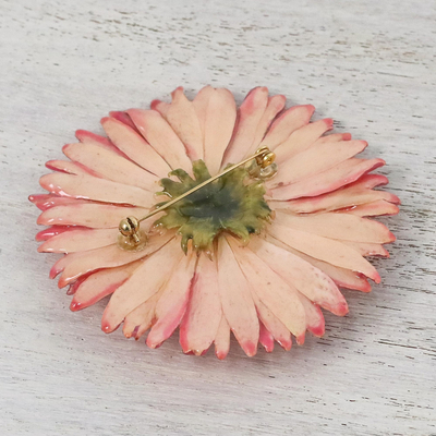 Natural gerbera brooch, 'Splendid Day' - Handmade Natural Deep Pink Gerbera Brooch with Brass Pin