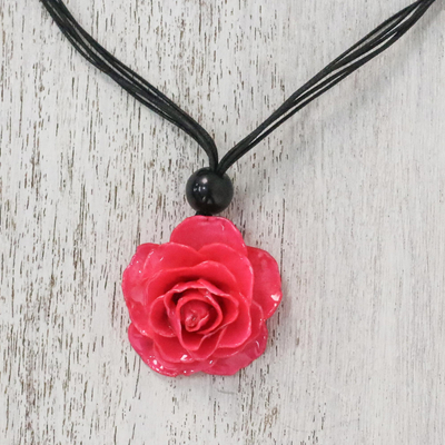 Natural rose pendant necklace, 'Rosy Chic in Fuchsia' - Natural Rose Pendant Necklace in Fuchsia from Thailand