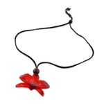 Natural orchid pendant necklace, 'Natural Feeling in Ruby' - Adjustable Natural Orchid Necklace in Ruby from Thailand