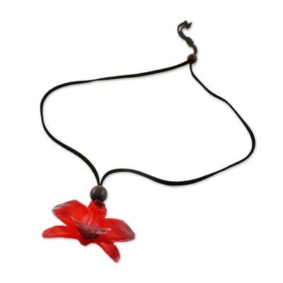 Collar con colgante de orquídea natural - Collar de orquídea natural ajustable en rubí de Tailandia
