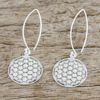 Sterling silver dangle earrings, 'Fractal Circle' - Thai Sterling Silver and Cubic Zirconia Dangle Earrings