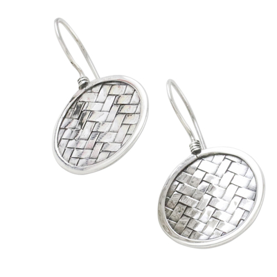 Sterling silver dangle earrings, 'Woven Circle' - Sterling Silver Circle Weave Dangle Earrings from Thailand