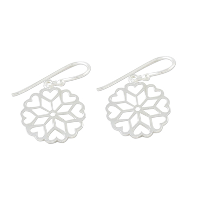 Sterling silver dangle earrings, 'Frozen Hearts' - Sterling Silver Hearts Dangle Earrings from Thailand