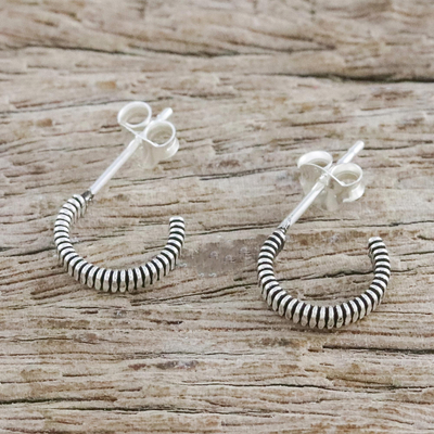 Sterling silver half-hoop earrings, 'Gleaming Coils' - Sterling Silver Half-Hoop Earrings from Thailand