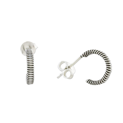 Sterling silver half-hoop earrings, 'Gleaming Coils' - Sterling Silver Half-Hoop Earrings from Thailand