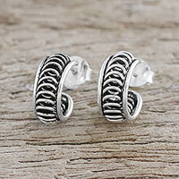 Sterling silver half hoop earrings, 'Winding'