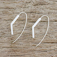 Sterling silver drop earrings, 'Bent Pillars' - Angular Sterling Silver Drop Earrings from Thailand