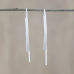 Sterling silver drop earrings, 'Curved Pillars' - Curvy Sterling Silver Drop Earrings from Thailand