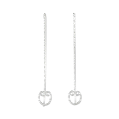 Sterling Silver Hearts Long Threader Earrings from Thailand