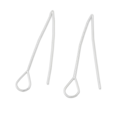 Sterling silver threader earrings, 'Plummet' - Sterling Silver Teardrops Long Threader Earrings Thailand