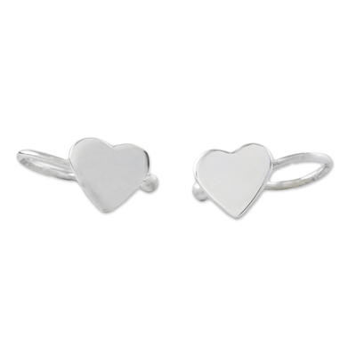 Handcrafted Sterling Silver Heart Ear Cuffs from Thailand