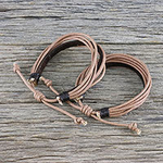 Pair of Men's Leather Cord Wristband Bracelets from Thailand, 'Bold Espresso Contrast'