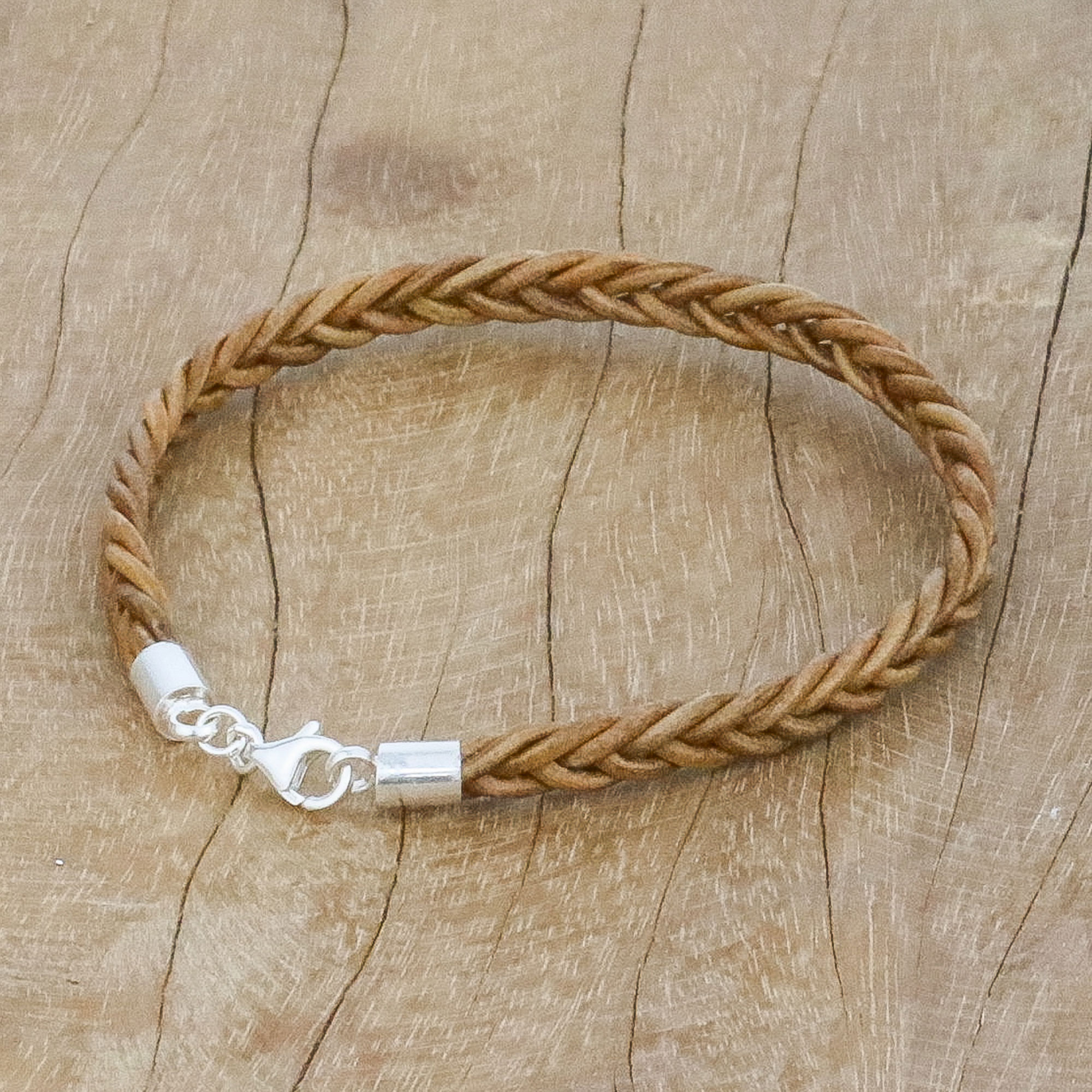 Leather Braided Wristband Bracelet in Copper from Thailand - Style and ...