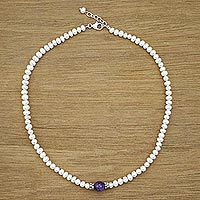 Cultured pearl and amethyst beaded necklace, 'Amethyst Romance'