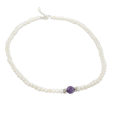 Cultured Pearl and Amethyst Beaded Necklace from Thailand - Amethyst ...