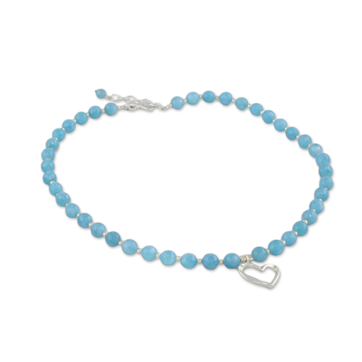 Halskette mit Quarzanhänger - Blauer Quarz und Karen-Silber-Herz-Halskette aus Thailand