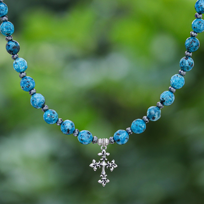 Jasper pendant necklace, 'Charming Cross' - Jasper and Silver Cross Pendant Necklace from Thailand