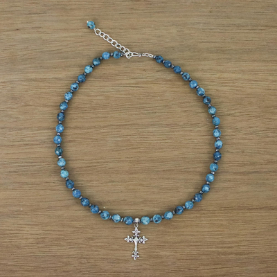 Halskette mit Jaspis-Anhänger - Halskette mit Kreuzanhänger aus Jaspis und Silber aus Thailand