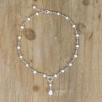 Cultured pearl pendant necklace, 'Perfect Glow' - Cultured Pearl Station Pendant Necklace from Thailand