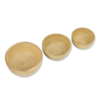 Wood bowls, 'Dining Family' (set of 3) - Large Medium and Small Raintree Wood Bowls from Thailand
