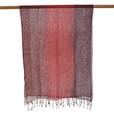 Silk scarf, 'Passion Embers' - Handwoven Crimson and Maroon Silk Scarf from Thailand