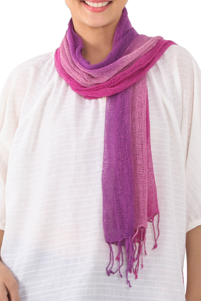 Silk scarf, 'Magenta Candy' - Handwoven Magenta and Purple Silk Scarf from Thailand