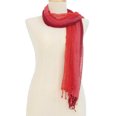 Silk scarf, 'Changing Leaves' - Artisan Handwoven Red Orange Silk Scarf from Thailand