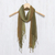 Silk scarf, 'Olive Woodlands' - Artisan Handwoven Green Fringed Silk Scarf from Thailand