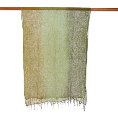 Pañuelo de seda - Bufanda de seda con flecos verdes tejida a mano artesanal de Tailandia