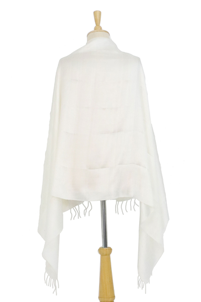Silk shawl, 'Light Breeze' - Artisan Handwoven Warm White Silk Shawl from Thailand