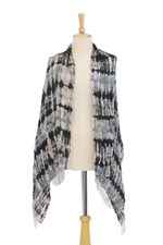 Tie-dye silk shawl, 'Monochrome Monarch' - Handwoven Black and Grey Tie-Dye Silk Shawl from Thailand