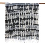 Tie-dye silk shawl, 'Monochrome Monarch' - Handwoven Black and Grey Tie-Dye Silk Shawl from Thailand