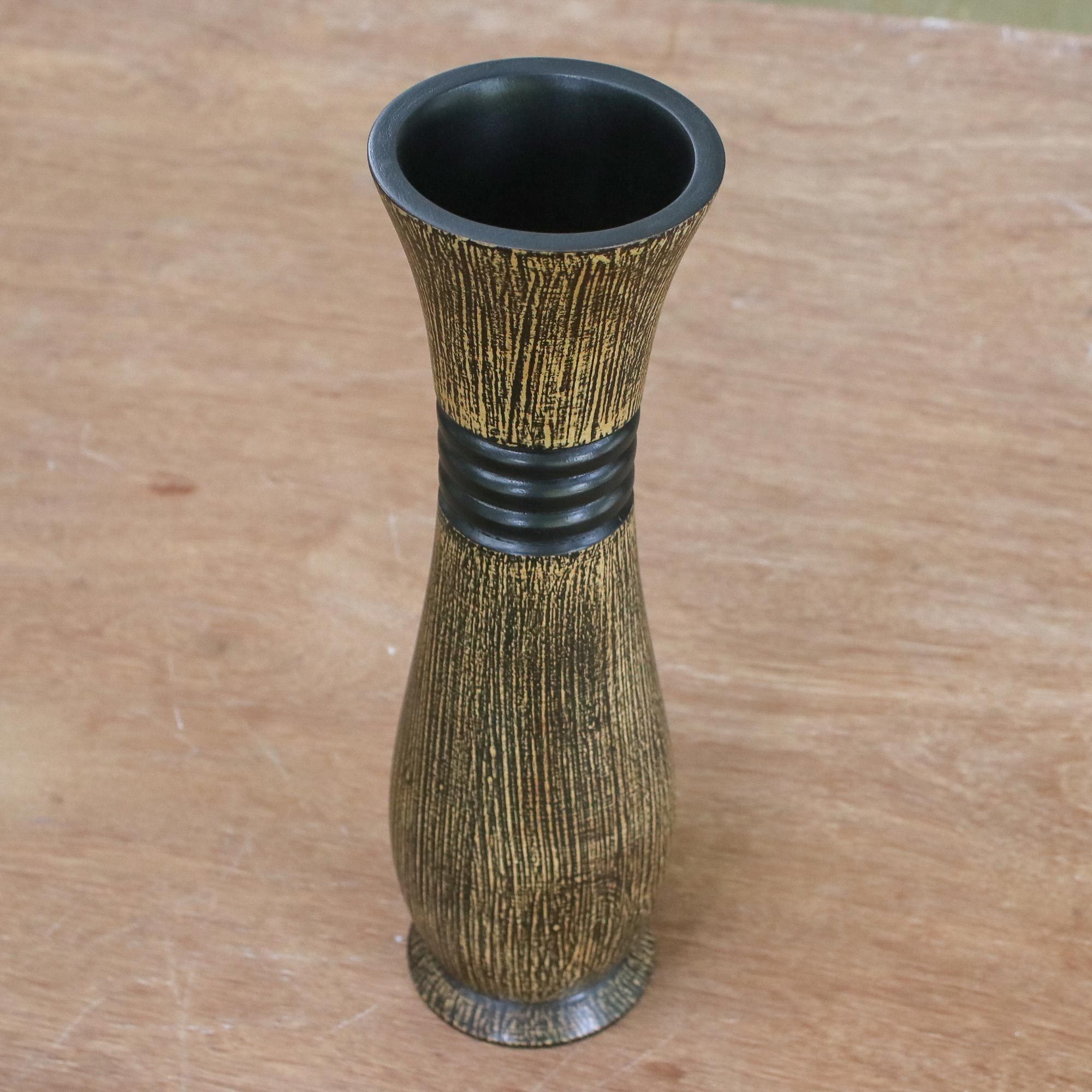 Handcrafted Mango Wood Decorative Vase from Thailand Gift of Nature