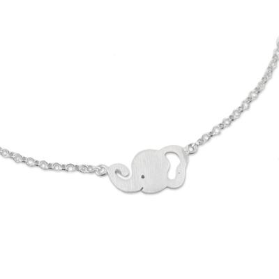 Sterling silver pendant bracelet, 'Elephant Grin' - Sterling Silver Elephant Pendant Bracelet from Thailand