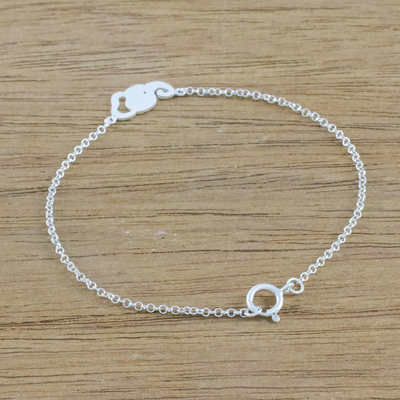 Sterling silver pendant bracelet, 'Elephant Grin' - Sterling Silver Elephant Pendant Bracelet from Thailand