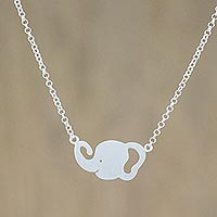 Sterling silver pendant necklace, 'Elephant Grin' - Sterling Silver Smiling Elephant Necklace from Thailand