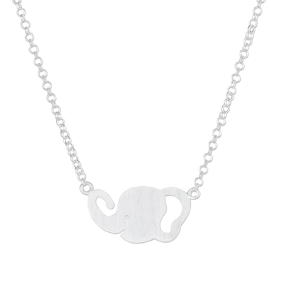 Sterling silver pendant necklace, 'Elephant Grin' - Sterling Silver Smiling Elephant Necklace from Thailand