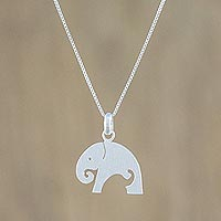 Sterling silver pendant necklace, 'Mother Elephant' - Sterling Silver Mother and Child Elephant Necklace