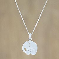 Sterling silver pendant necklace, 'Best Relationship' - Mother and Child Elephant Pendant Necklace from Thailand