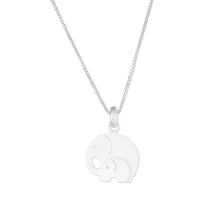 Sterling silver pendant necklace, 'Best Relationship' - Mother and Child Elephant Pendant Necklace from Thailand