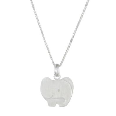 Sterling silver pendant necklace, 'Watchful Elephant' - Brushed Sterling Silver Elephant Necklace from Thailand