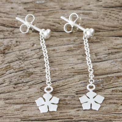Sterling silver dangle earrings, 'Cute Blooms' - Floral Sterling Silver Chain Dangle Earrings from Thailand
